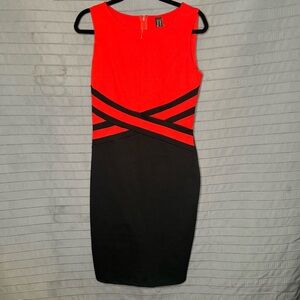 Women Vfshow Vfemage Colorblock  Bodycon Pencil Sheath Dress Red & Black (M)